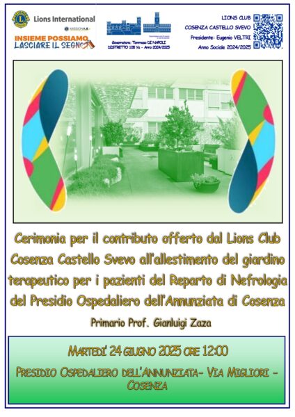 Cerimonia Contributo per giardino terapeutico reparto Nefrologia Ospedale di Cosenza